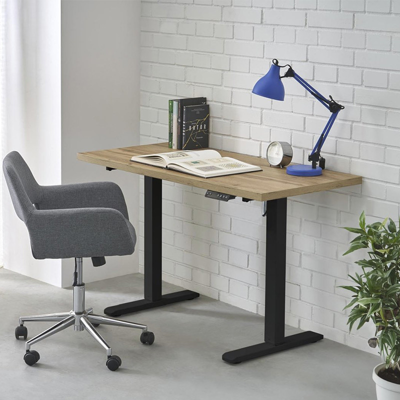 Birou electric reglabil pe inaltime, modern, 75-120 cm, cadru negru din otel, blat stejar artizanal - imagine 3